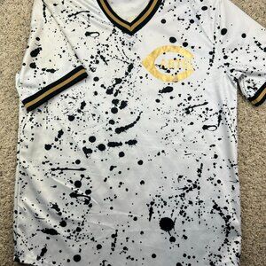 Rebel Minds Cartel Jersey Size XL White Black Gold Paint Splatter Print Cubs